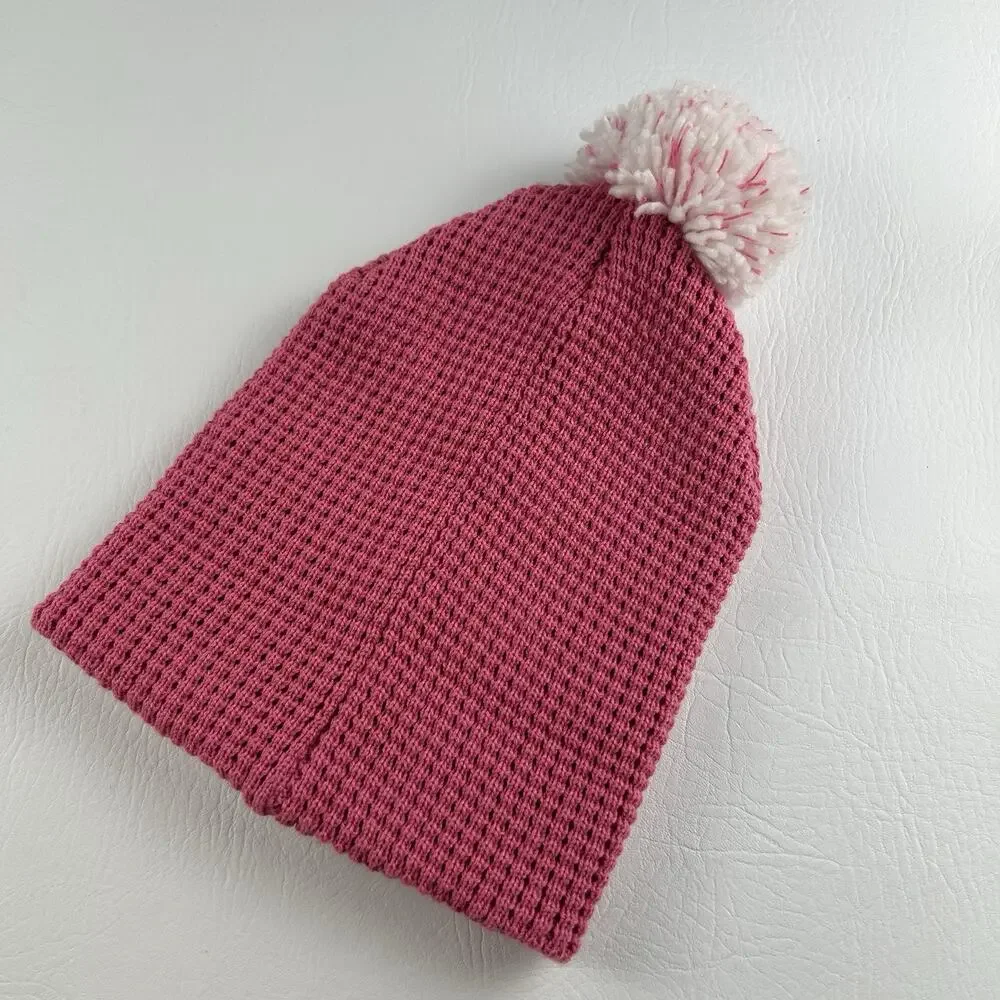 Adidas Pink Pom Pom Beanie Women’s Knit Cuffed Winter Hat Logo